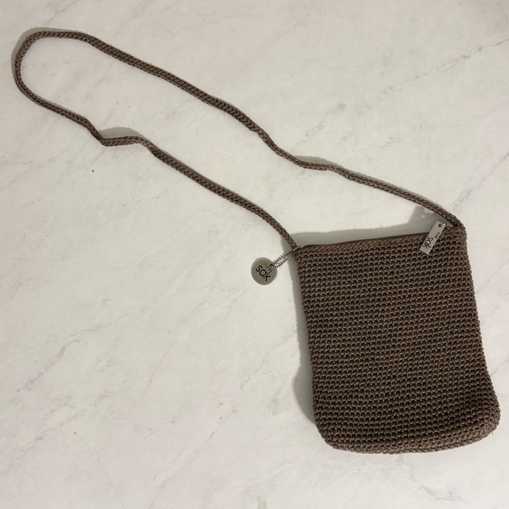 The Sak Tan Knit Crossbody Mini Bag Travel Beach Boho Hippie Neutral